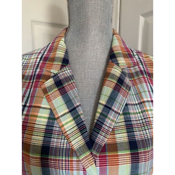 Talbots Womens Blazer Jacket Plaid Button Down Size 8 Cotton Flax Multicolor - Picture 4 of 9